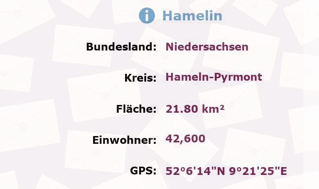 3 Postleitzahlen in Hamelin, Niedersachsen