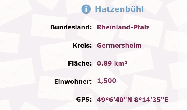 1 Postleitzahl in Hatzenbühl, Rheinland-Pfalz