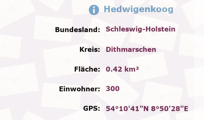 1 Postleitzahl in Hedwigenkoog, Schleswig-Holstein