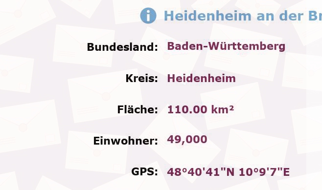 3 Postleitzahlen in Heidenheim an der Brenz, Baden-Württemberg