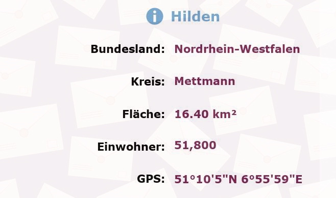 3 Postleitzahlen in Hilden, Nordrhein-Westfalen