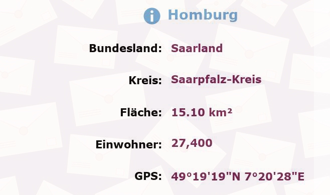 2 Postleitzahlen in Homburg, Saarland