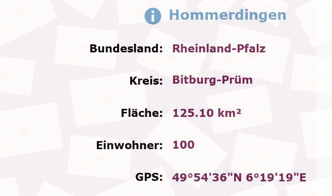 1 Postleitzahl in Hommerdingen, Rheinland-Pfalz