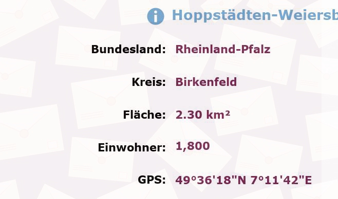 1 Postleitzahl in Hoppstädten-Weiersbach, Rheinland-Pfalz