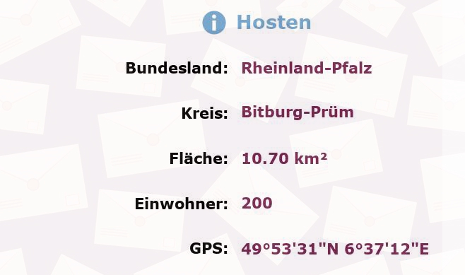 1 Postleitzahl in Hosten, Rheinland-Pfalz