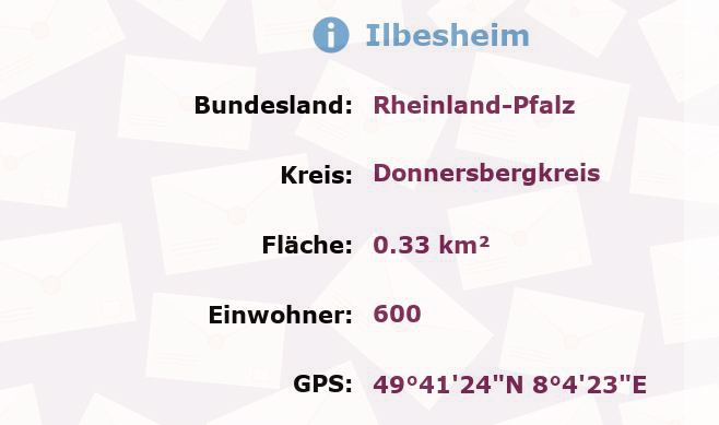 2 Postleitzahlen in Ilbesheim, Rheinland-Pfalz