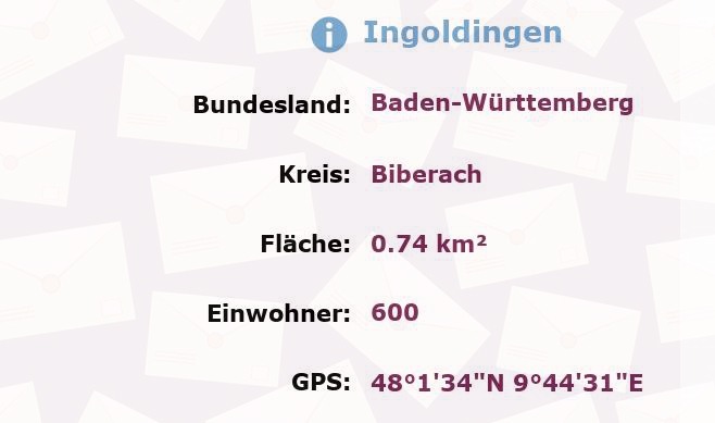 1 Postleitzahl in Ingoldingen, Baden-Württemberg