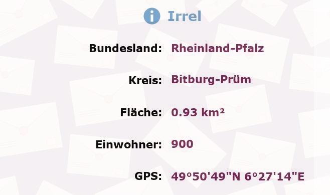 1 Postleitzahl in Irrel, Rheinland-Pfalz