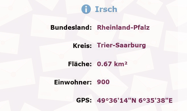 1 Postleitzahl in Irsch, Rheinland-Pfalz