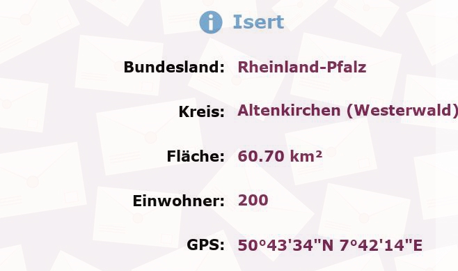 1 Postleitzahl in Isert, Rheinland-Pfalz