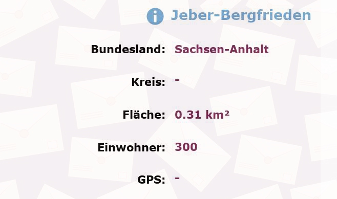 1 Postleitzahl in Jeber-Bergfrieden, Sachsen-Anhalt