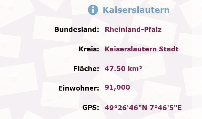 6 Postleitzahlen in Kaiserslautern, Rheinland-Pfalz