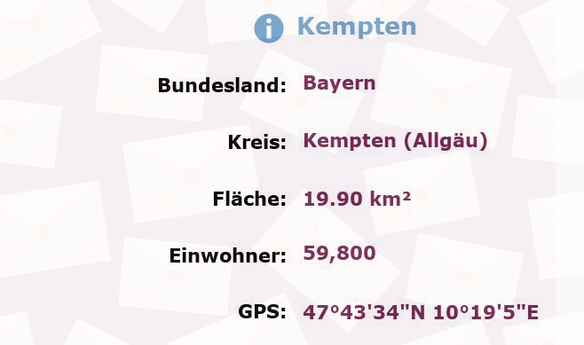 3 Postleitzahlen in Kempten, Bayern