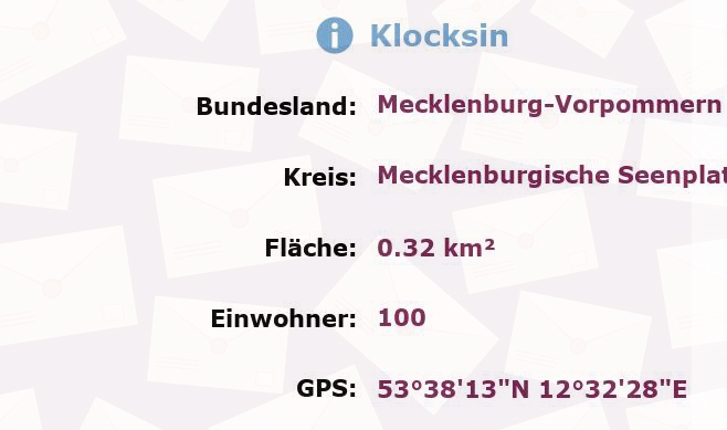 1 Postleitzahl in Klocksin, Mecklenburg-Vorpommern