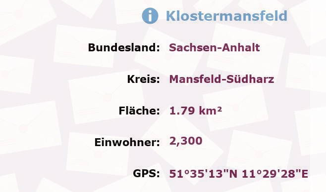 1 Postleitzahl in Klostermansfeld, Sachsen-Anhalt