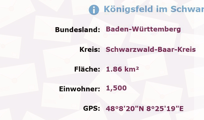 1 Postleitzahl in Königsfeld im Schwarzwald, Baden-Württemberg