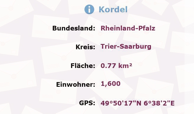 1 Postleitzahl in Kordel, Rheinland-Pfalz