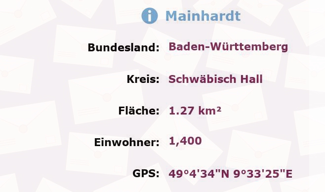 1 Postleitzahl in Mainhardt, Baden-Württemberg