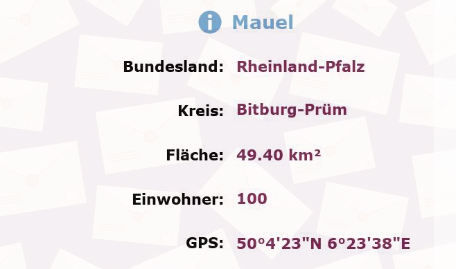 1 Postleitzahl in Mauel, Rheinland-Pfalz