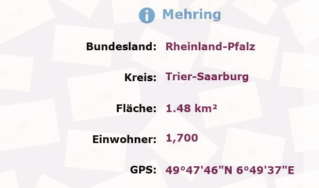 1 Postleitzahl in Mehring, Rheinland-Pfalz