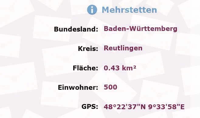 1 Postleitzahl in Mehrstetten, Baden-Württemberg