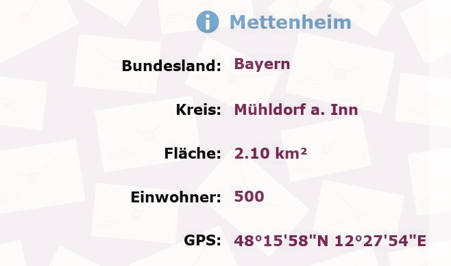 1 Postleitzahl in Mettenheim, Bayern