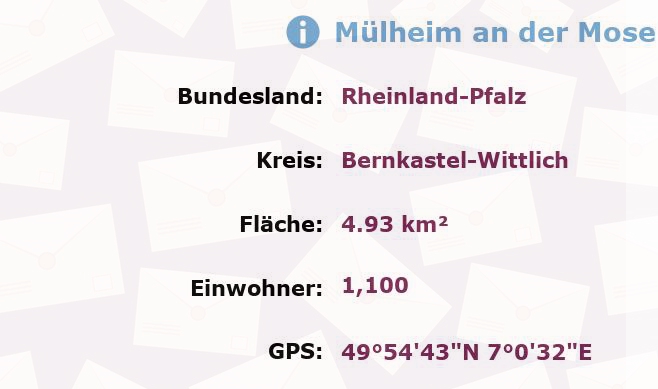 1 Postleitzahl in Mülheim an der Mosel, Rheinland-Pfalz