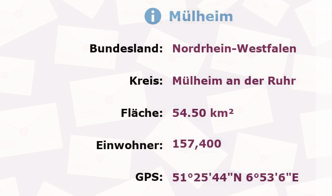 10 Postleitzahlen in Mülheim, Nordrhein-Westfalen