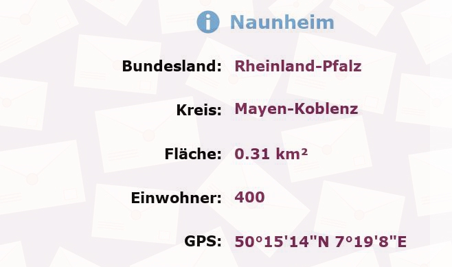 1 Postleitzahl in Naunheim, Rheinland-Pfalz