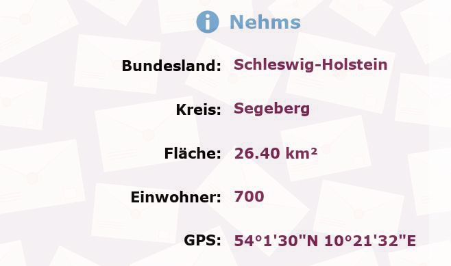 1 Postleitzahl in Nehms, Schleswig-Holstein