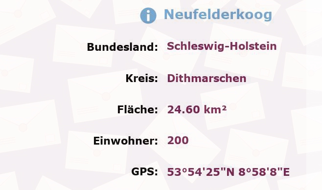 1 Postleitzahl in Neufelderkoog, Schleswig-Holstein