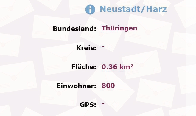 1 Postleitzahl in Neustadt/Harz, Thüringen