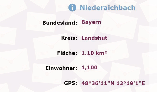 3 Postleitzahlen in Niederaichbach, Bayern