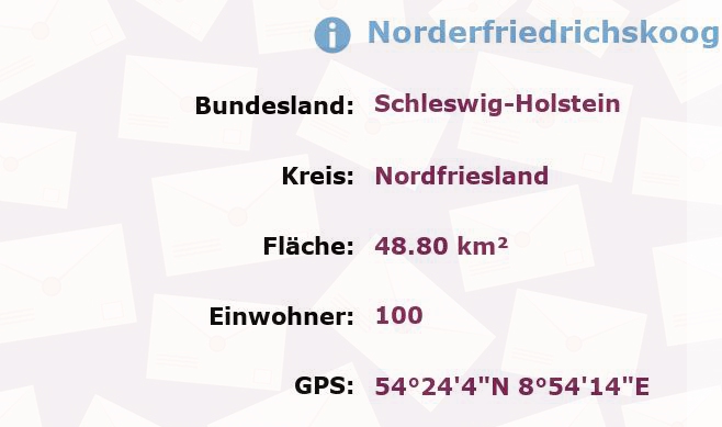 1 Postleitzahl in Norderfriedrichskoog, Schleswig-Holstein