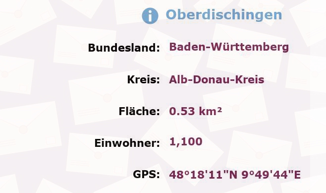 1 Postleitzahl in Oberdischingen, Baden-Württemberg