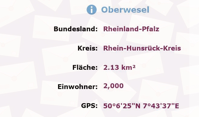 1 Postleitzahl in Oberwesel, Rheinland-Pfalz