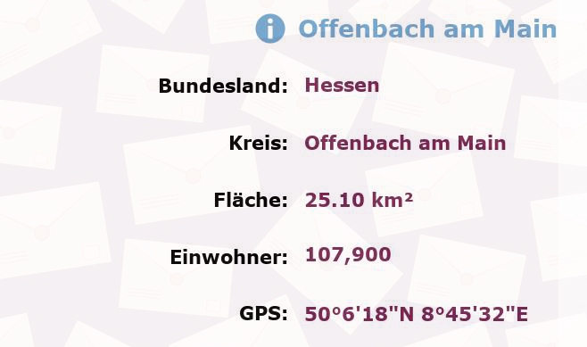 8 Postleitzahlen in Offenbach am Main, Hessen