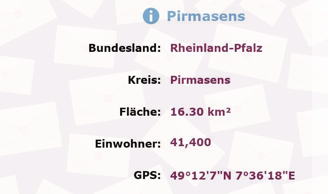 3 Postleitzahlen in Pirmasens, Rheinland-Pfalz