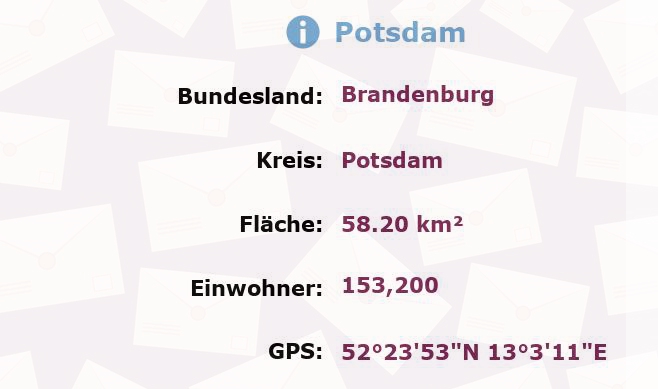 8 Postleitzahlen in Potsdam, Brandenburg