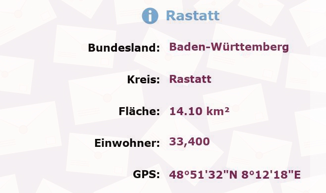 3 Postleitzahlen in Rastatt, Baden-Württemberg