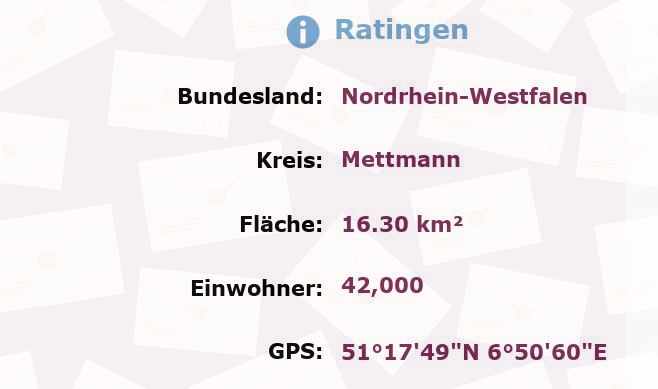 6 Postleitzahlen in Ratingen, Nordrhein-Westfalen
