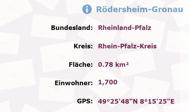 1 Postleitzahl in Rödersheim-Gronau, Rheinland-Pfalz