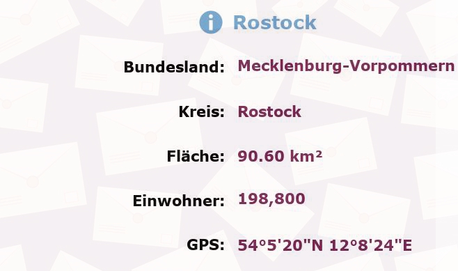 7 Postleitzahlen in Rostock, Mecklenburg-Vorpommern