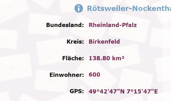 1 Postleitzahl in Rötsweiler-Nockenthal, Rheinland-Pfalz