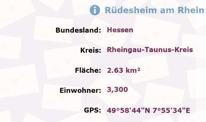 2 Postleitzahlen in Rüdesheim am Rhein, Hessen