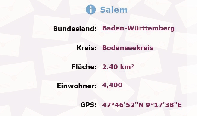 1 Postleitzahl in Salem, Baden-Württemberg