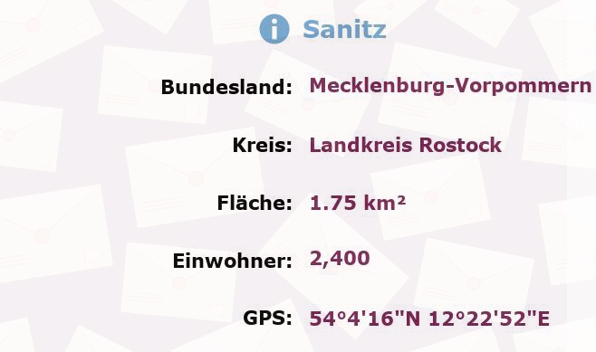 1 Postleitzahl in Sanitz, Mecklenburg-Vorpommern