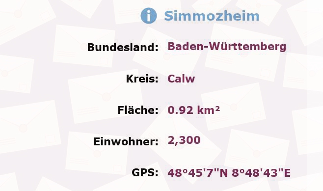 1 Postleitzahl in Simmozheim, Baden-Württemberg