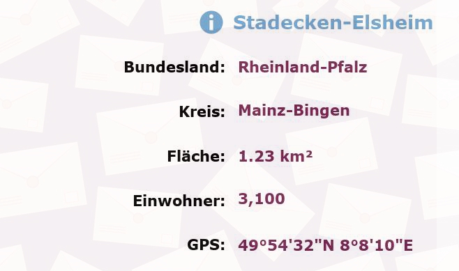 1 Postleitzahl in Stadecken-Elsheim, Rheinland-Pfalz