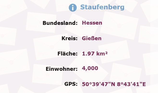 2 Postleitzahlen in Staufenberg, Hessen